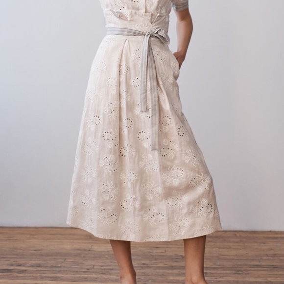 Rebecca Taylor Dresses & Skirts - Rebecca Taylor Linen Midi Embroidered Eyelet Skirt